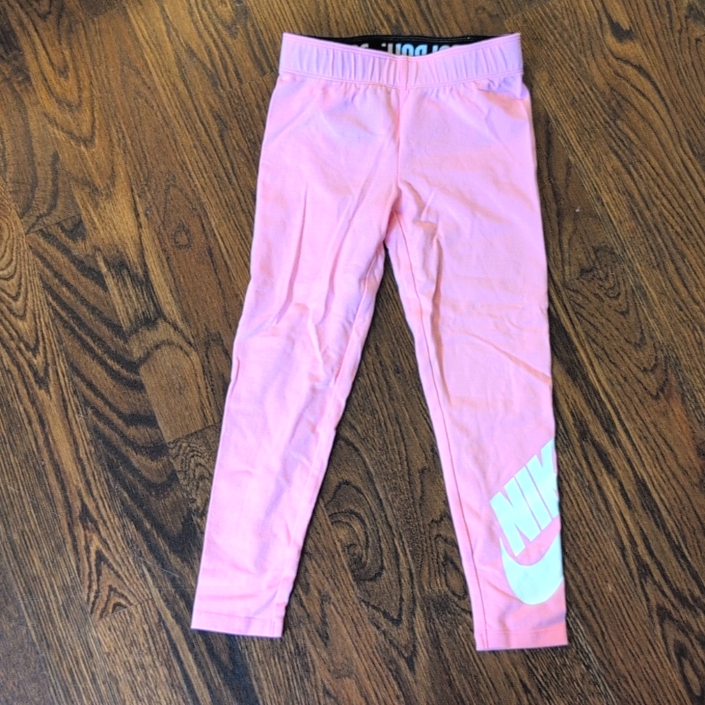 Nike Girls Pink Leggings, Large Swoosh, SZ 5-6